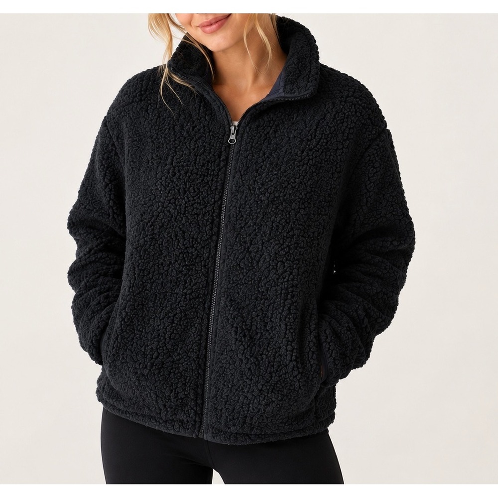 Uniqlo Fleece Jacket Sherpa Pile Full Zip Black Medium